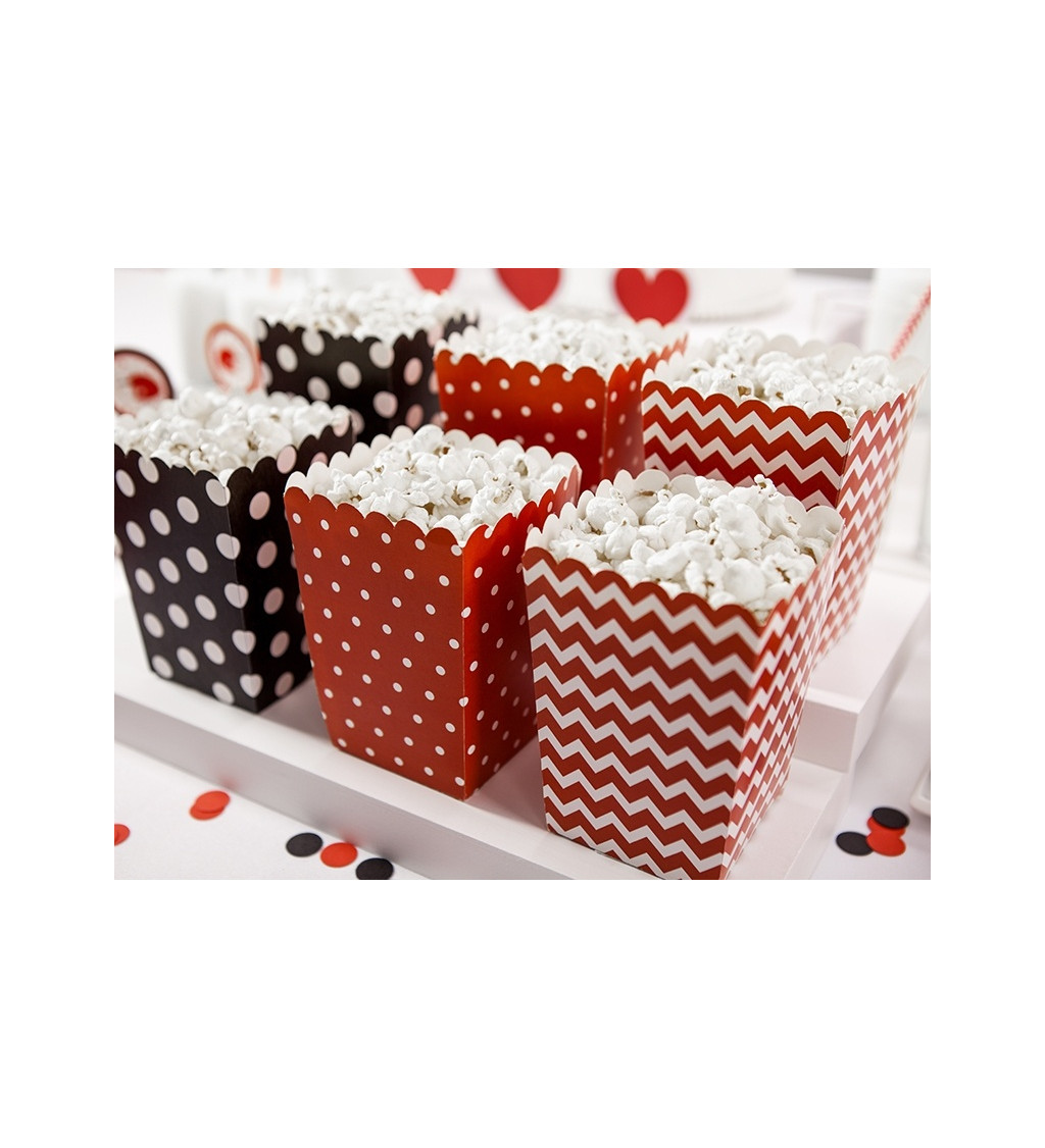 Set barevných krabiček na popcorn (červeno-černé)
