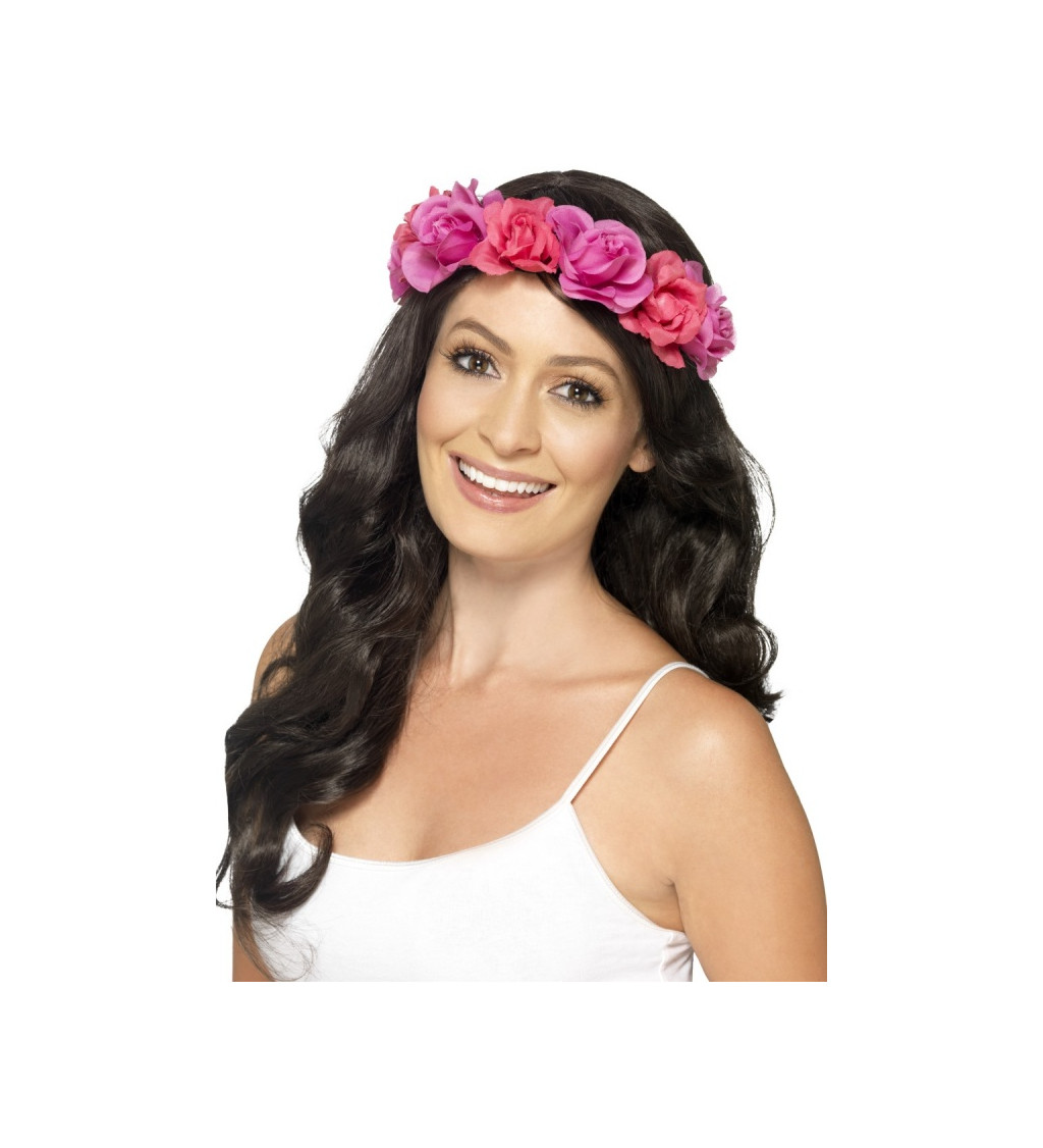Havajská čelenka s květy - růžová