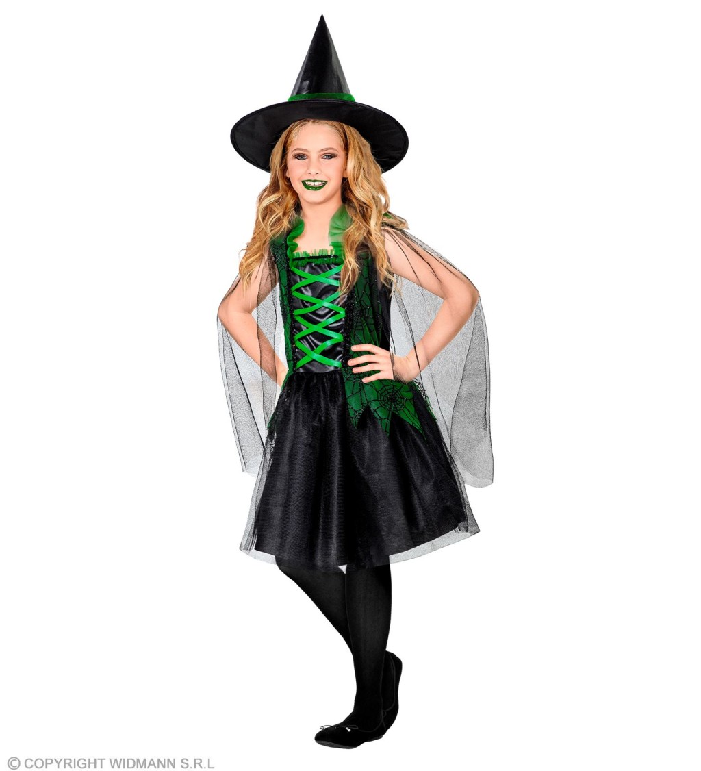 Luxusní dívčí kostým - zelená čarodějka