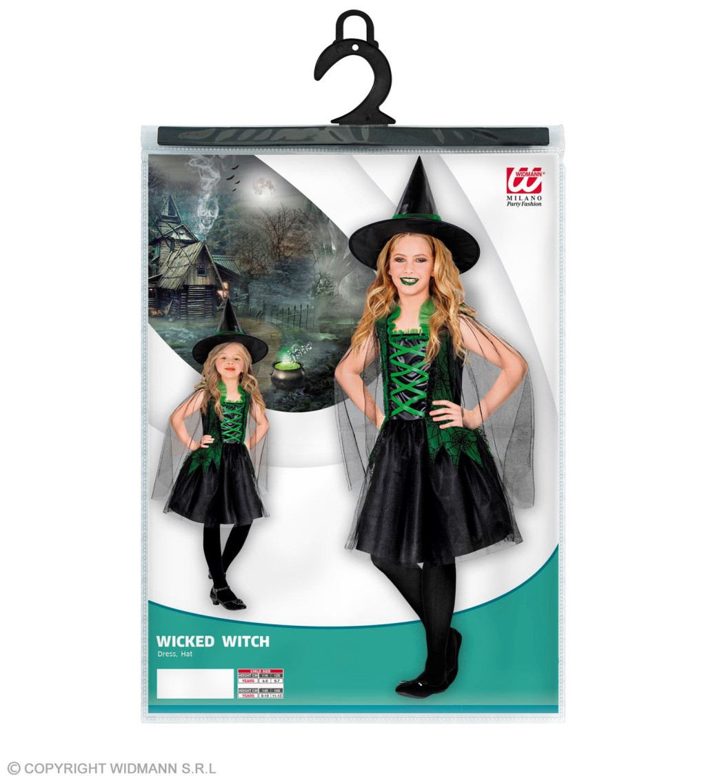 Luxusní dívčí kostým - zelená čarodějka