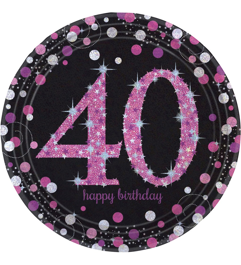 Růžové narozeninové talířky - 40