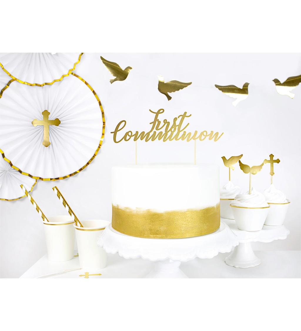 Ozdoba na dort - First Communion zlatá
