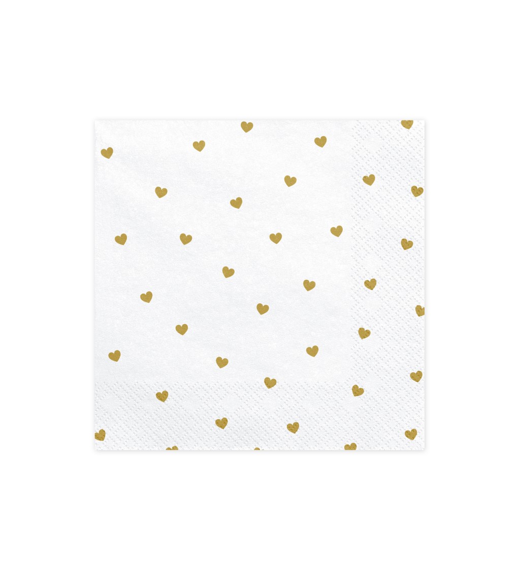 Bílé ubrousky se zlatými srdíčky