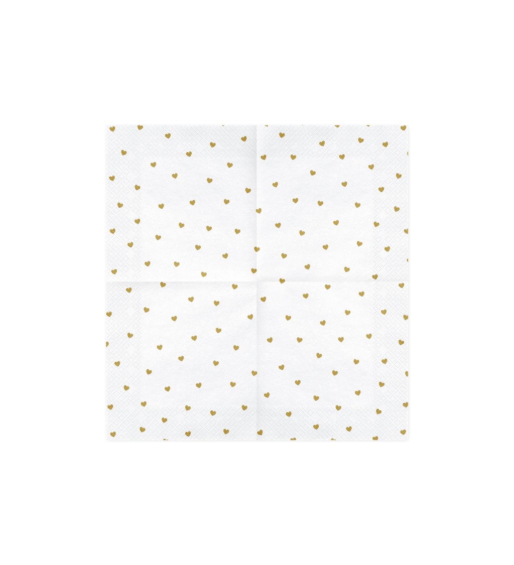 Bílé ubrousky se zlatými srdíčky