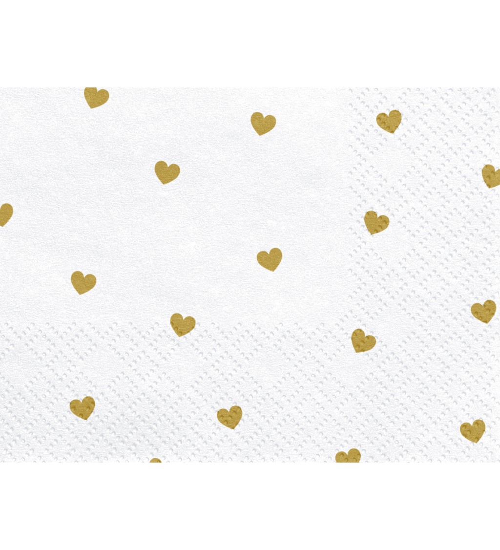 Bílé ubrousky se zlatými srdíčky