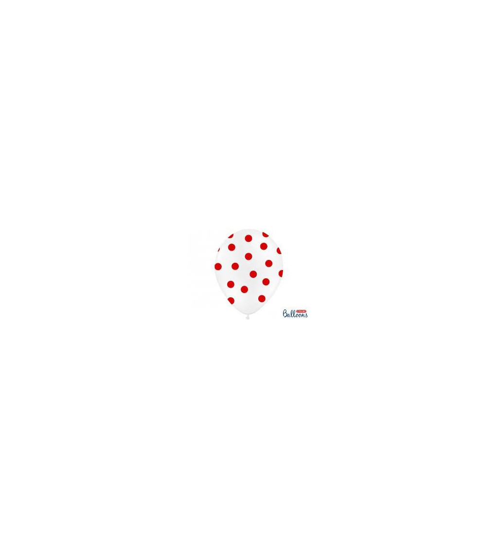 Balónek - Bílý, červené puntíky - 6ks