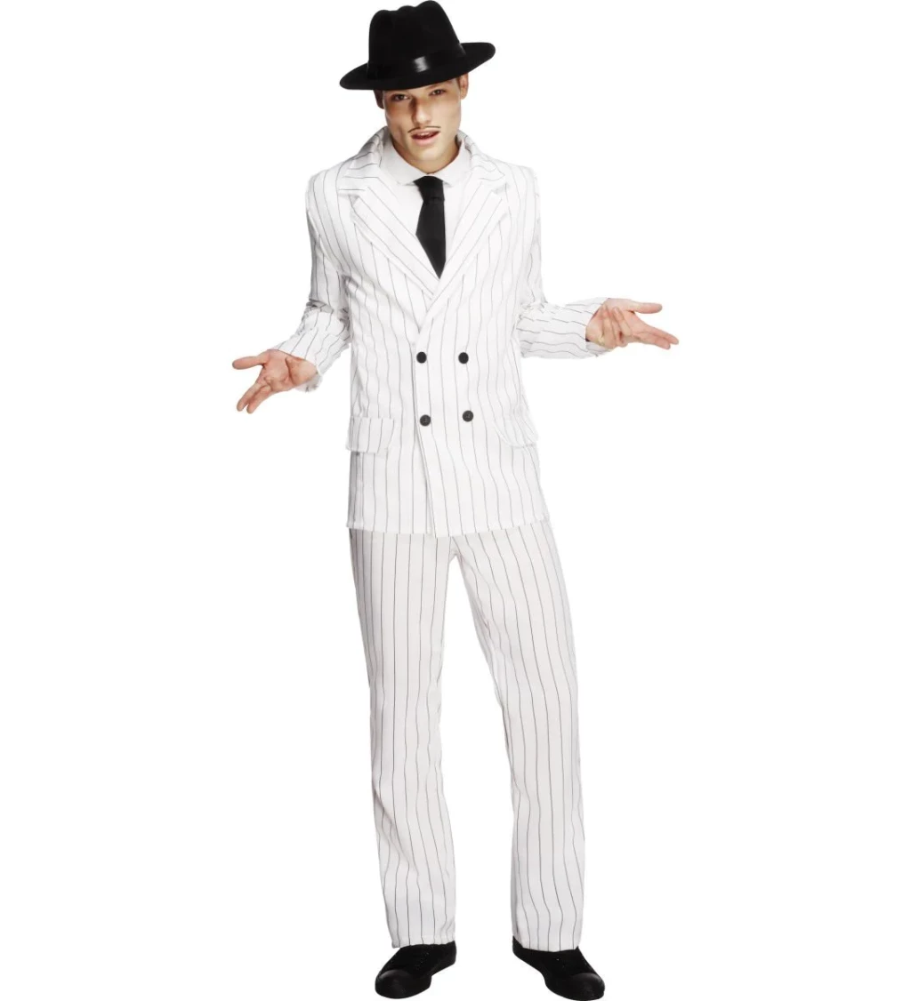 Pánský kostým - Gangster, bílý pruhovaný oblek