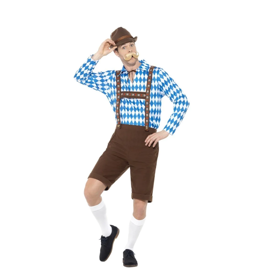Kostým bavorského pivaře, modrý a hnědý