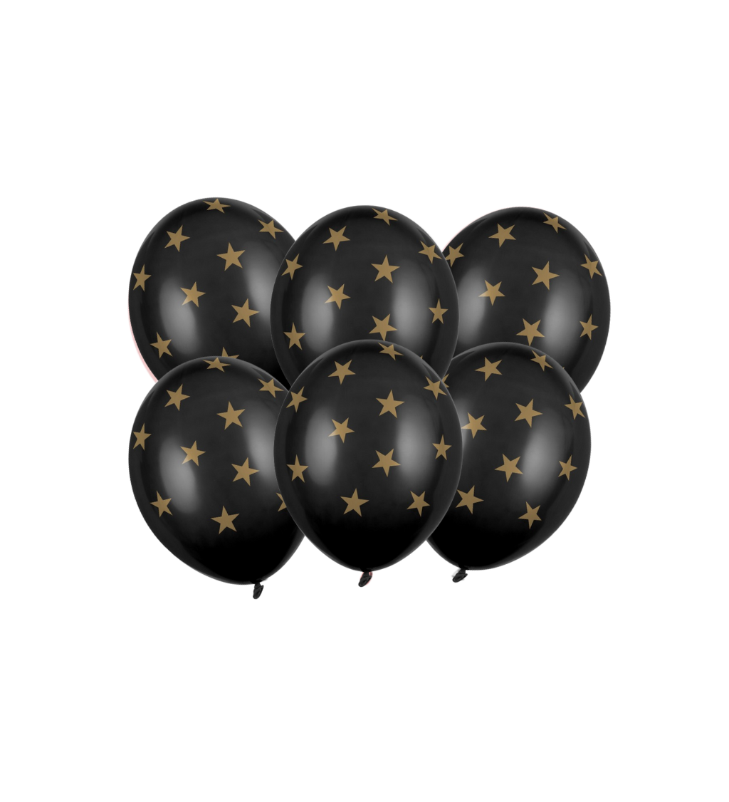 Balónek - Černý, zlaté hvězdy 6ks
