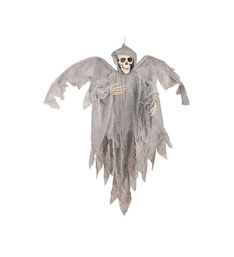 Dekorace - Strašidelná kostra s křídly, šedá