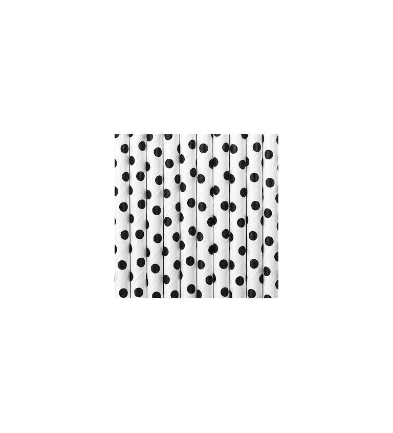 Brčka - Papírová, bílá, černé puntíky