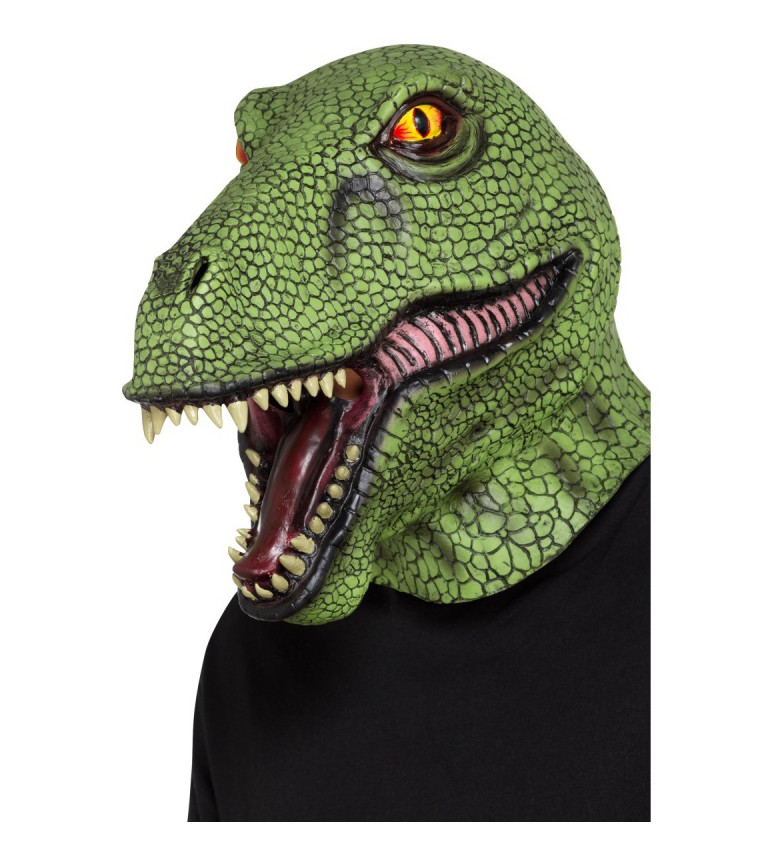 Latexová maska - zelený dinosaur