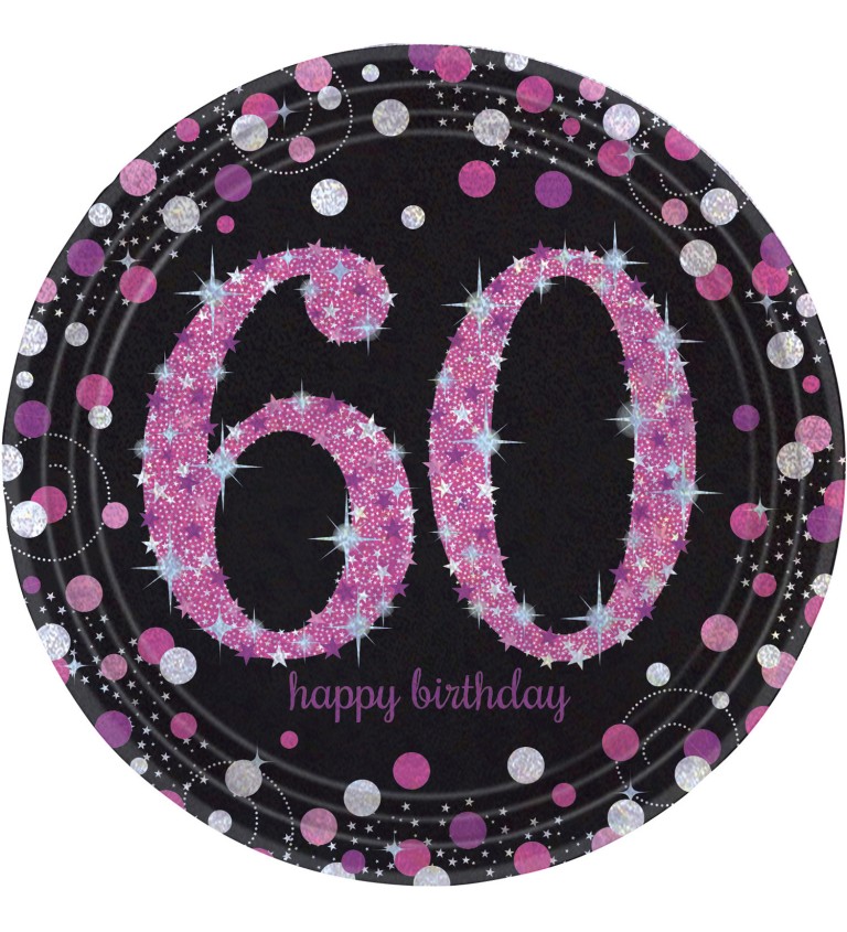 Růžové narozeninové talířky - 60