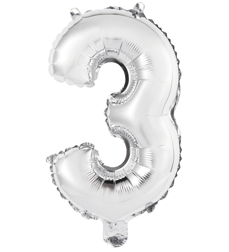 Mini fóliový balónek číslo 3 - stříbrný