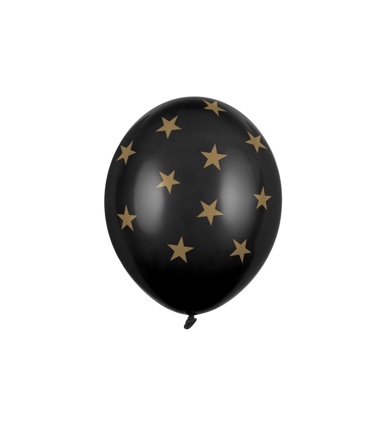 Balónek - Černý, zlaté hvězdy 6ks