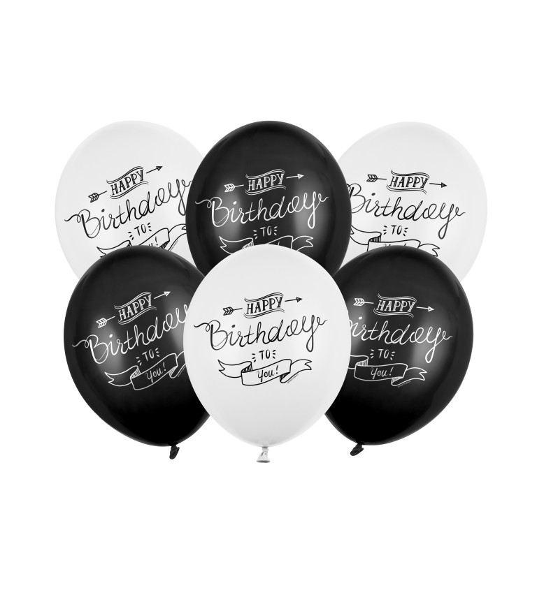 Černé a bílé balónky Happy Birthday