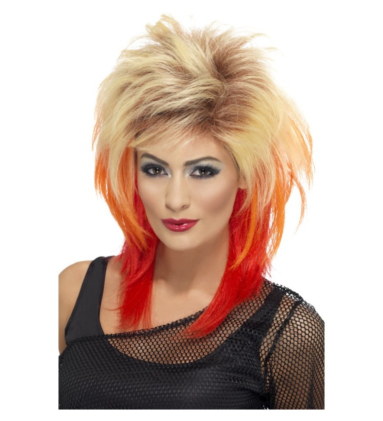 Dámská paruka 80´s - blond s červenýmy konečky