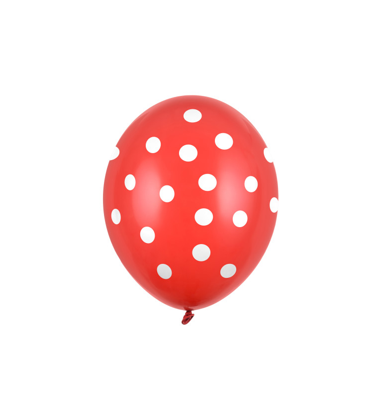 Balónek - Červený, bílé puntíky 6ks