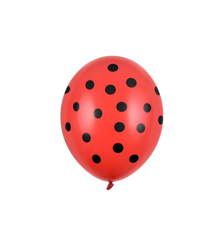 Balónek - Červený, černé puntíky 6ks