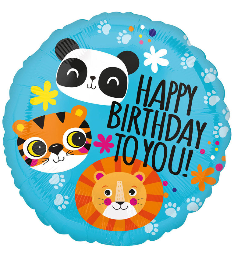 Fóliový narozeninový balónek s tygrem, pandou a lvíčkem