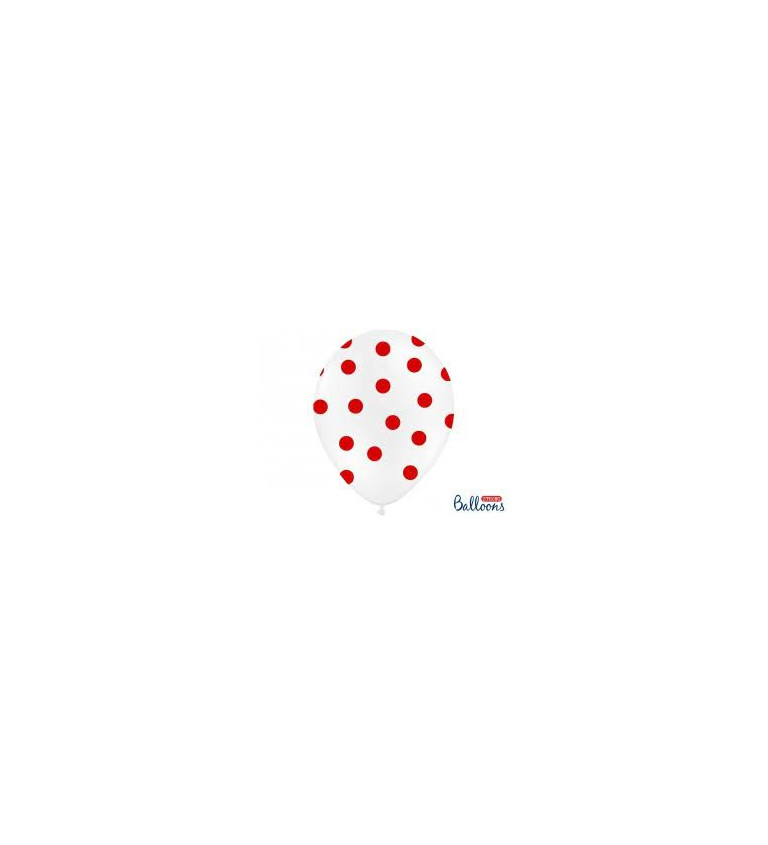 Balónek - Bílý, červené puntíky - 6ks