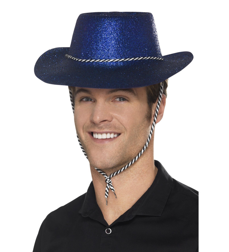 Glitter kovbojský klobouk - modrý