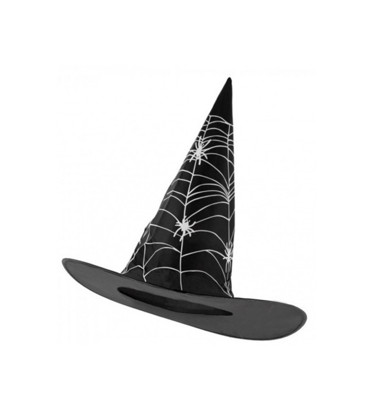 Čarodějnický klobouk s pavučinou a pavouky